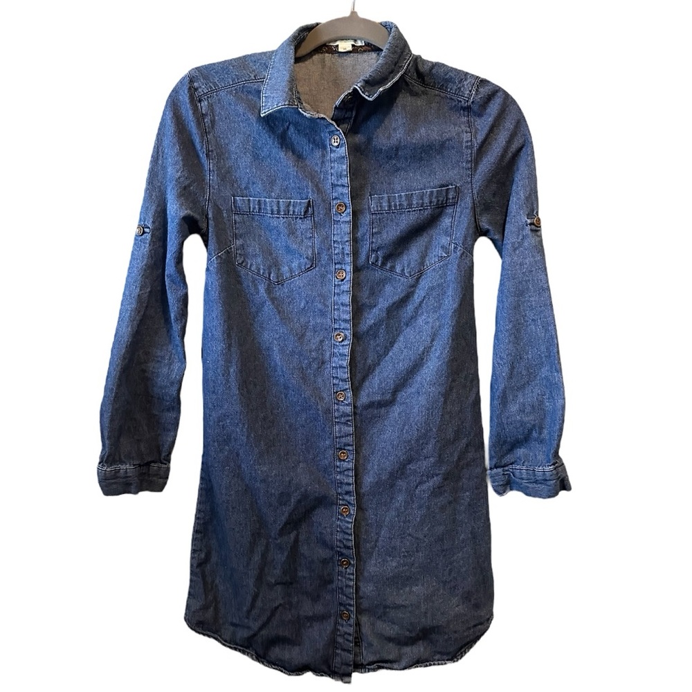 TAYLOR & SAGE Women's Long Sleeve Roll Tab Sleeve Denim Shirt Dress Size XS